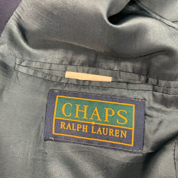 Vintage Chaps Ralph Lauren Blazer Mens 46 Navy Wool Gold Buttons Padded Shoulder - Picture 12 of 16